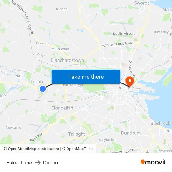 Esker Lane to Dublin map