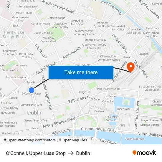 O'Connell, Upper Luas Stop to Dublin map
