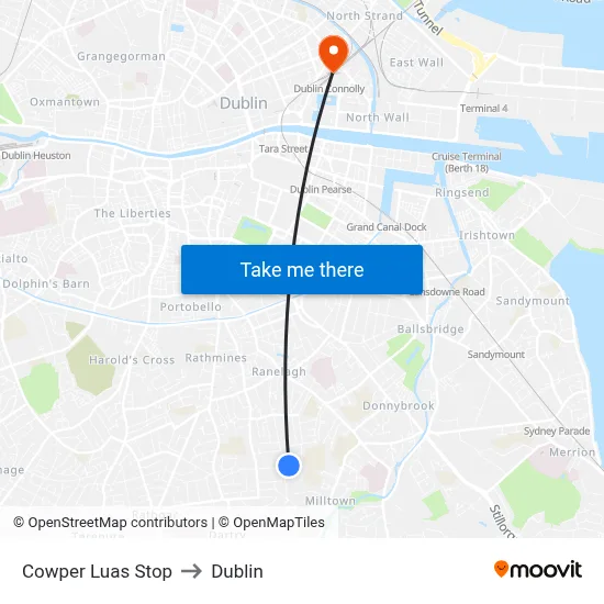 Cowper Luas Stop to Dublin map