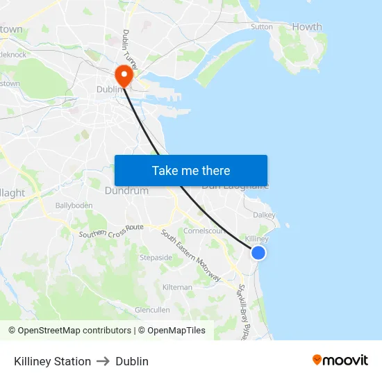 Killiney Station to Dublin map
