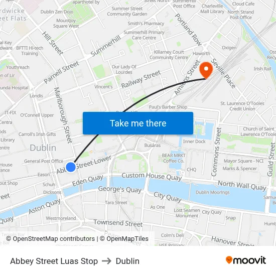 Abbey Street Luas Stop to Dublin map