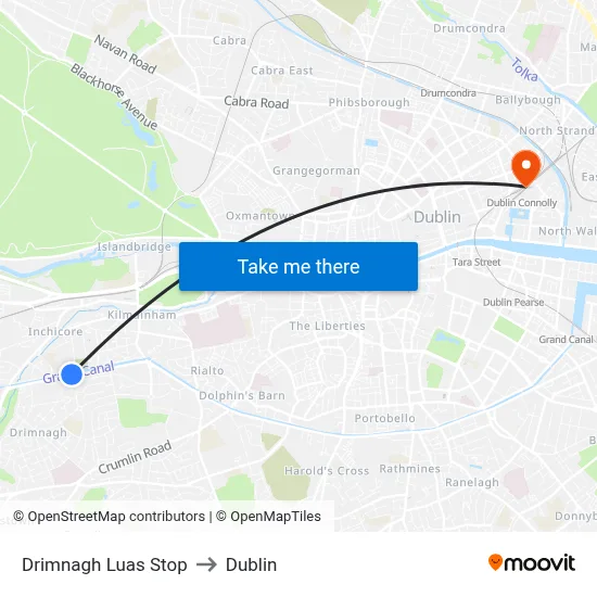 Drimnagh Luas Stop to Dublin map