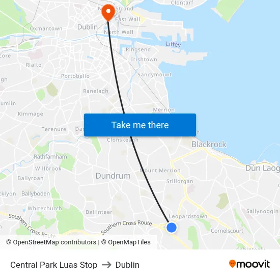 Central Park Luas Stop to Dublin map