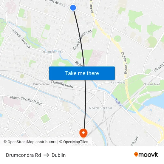 Drumcondra Rd to Dublin map