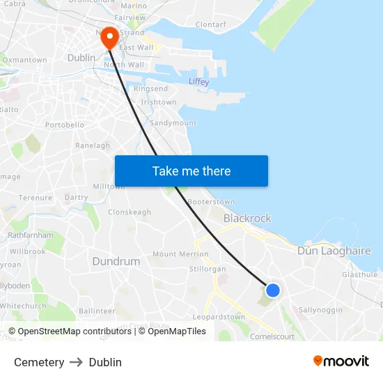 Cemetery to Dublin map