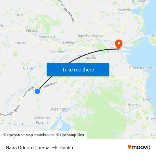 Naas Odeon Cinema to Dublin map