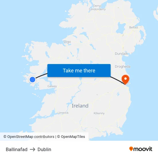 Ballinafad to Dublin map