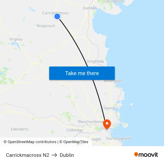 Carrickmacross N2 to Dublin map