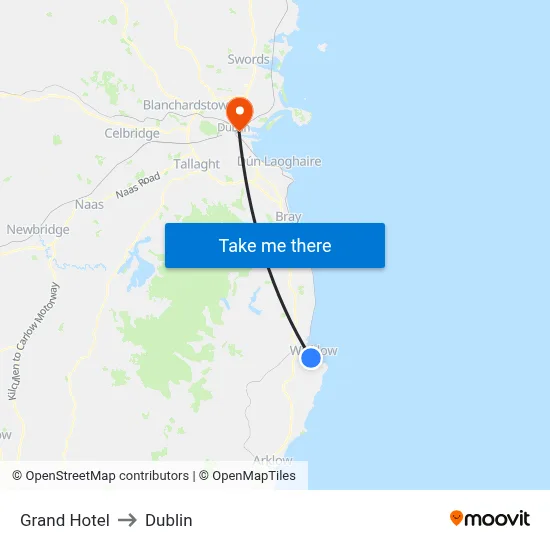 Grand Hotel to Dublin map