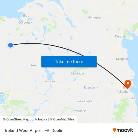 Ireland West Airport to Dublin map