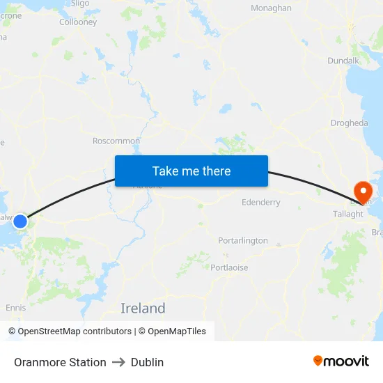 Oranmore Station to Dublin map