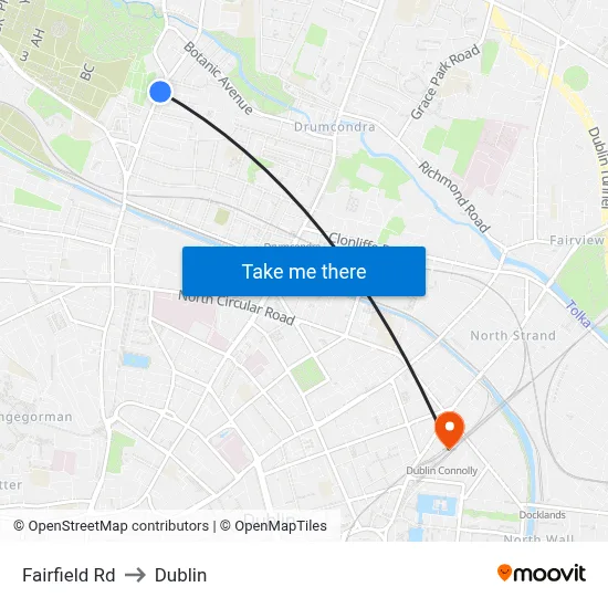 Fairfield Rd to Dublin map