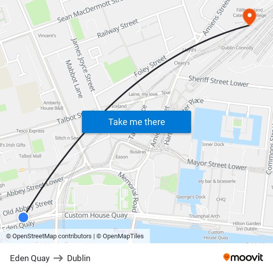 Eden Quay to Dublin map