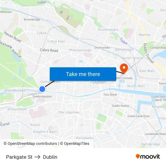 Parkgate St to Dublin map
