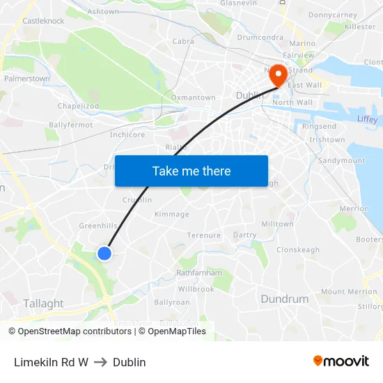 Limekiln Rd W to Dublin map