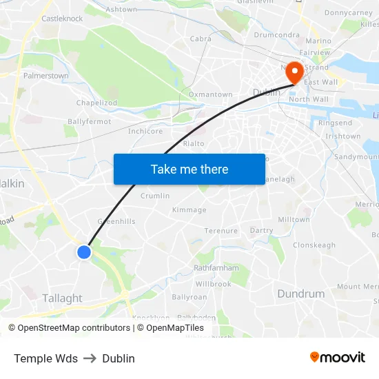 Temple Wds to Dublin map