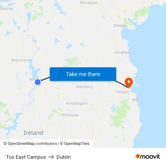 Tus East Campus to Dublin map