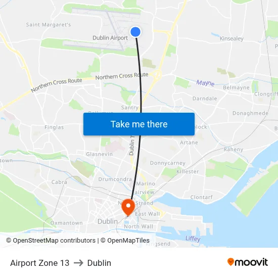 Airport Zone 13 to Dublin map