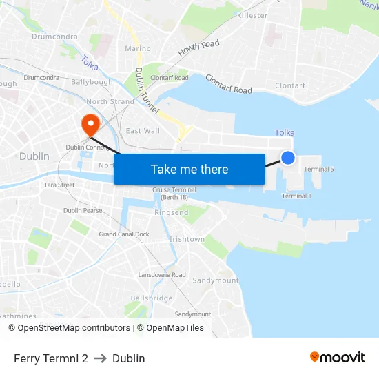 Ferry Termnl 2 to Dublin map