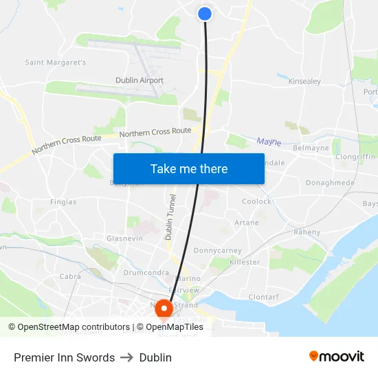 Premier Inn Swords to Dublin map