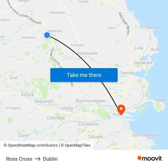 Ross Cross to Dublin map