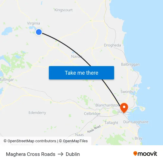 Maghera Cross Roads to Dublin map