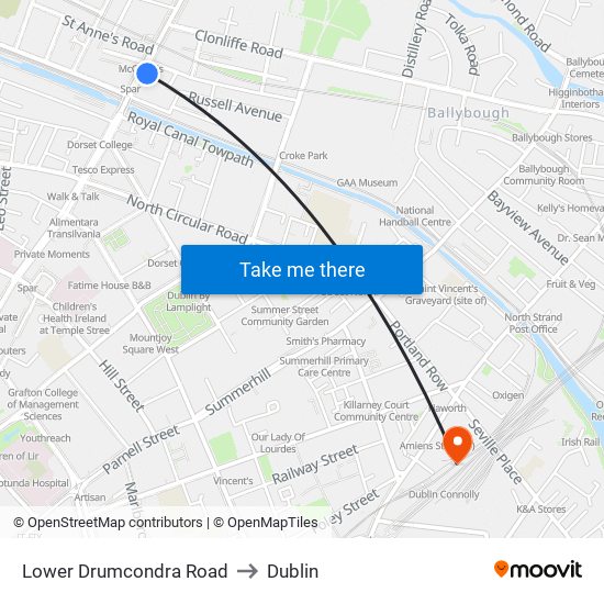 Lower Drumcondra Road to Dublin map