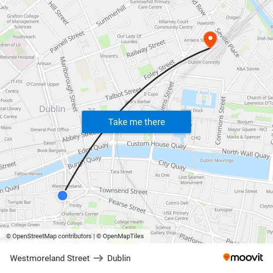 Westmoreland Street to Dublin map