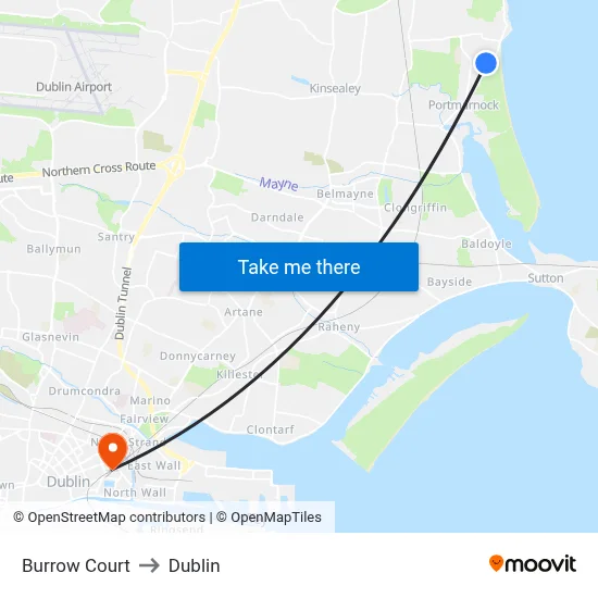 Burrow Court to Dublin map