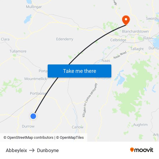 Abbeyleix to Dunboyne map