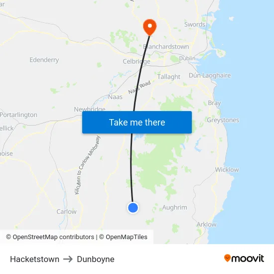 Hacketstown to Dunboyne map