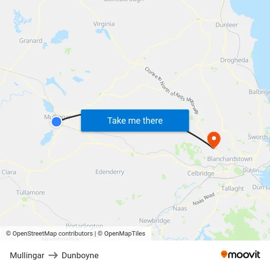 Mullingar to Dunboyne map