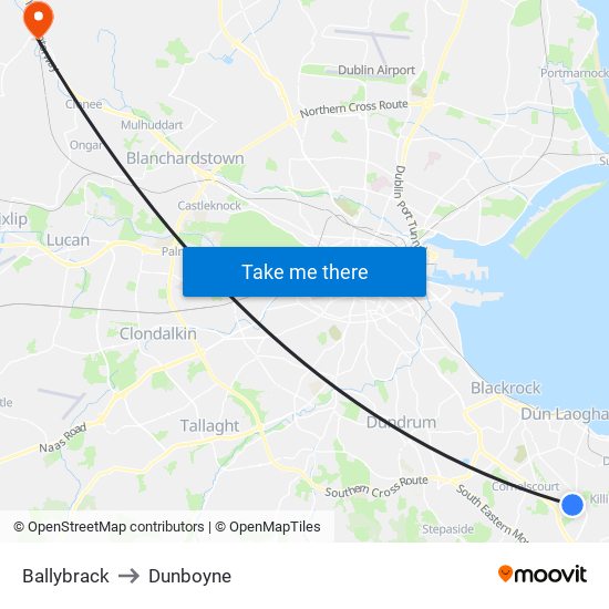 Ballybrack to Dunboyne map