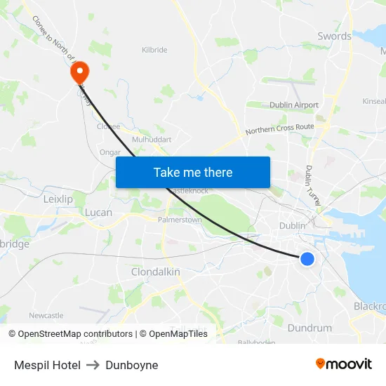Mespil Hotel to Dunboyne map