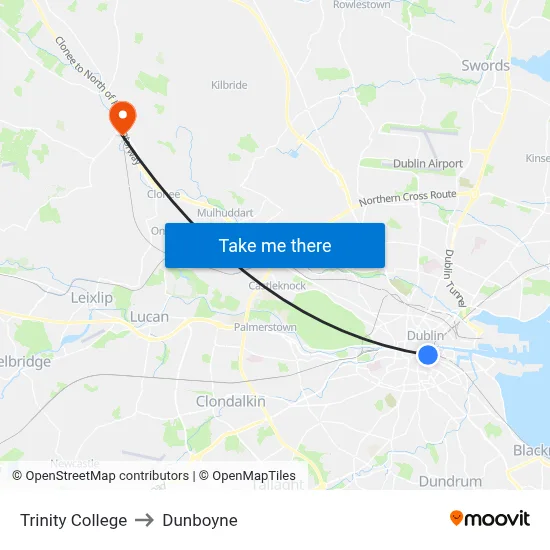 Trinity College to Dunboyne map