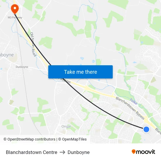 Blanchardstown Centre to Dunboyne map