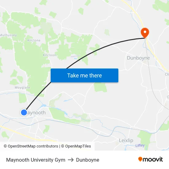 Maynooth University Gym to Dunboyne map
