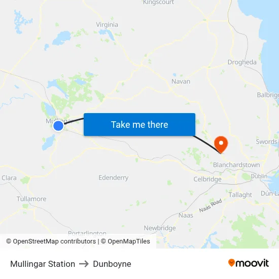 Mullingar Station to Dunboyne map