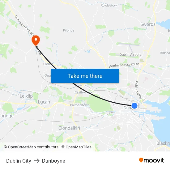 Dublin City to Dunboyne map