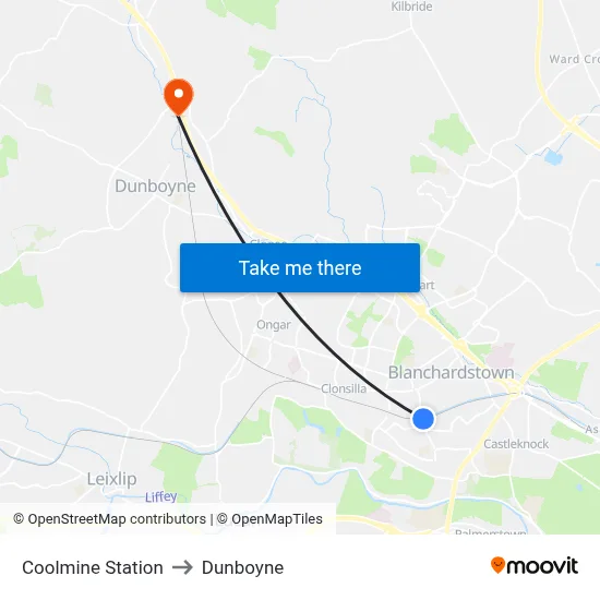 Coolmine Station to Dunboyne map