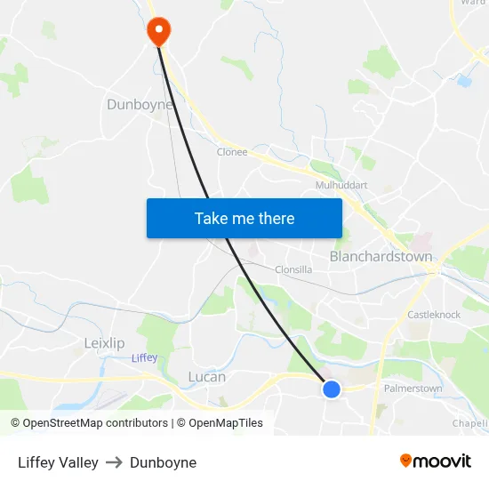 Liffey Valley to Dunboyne map