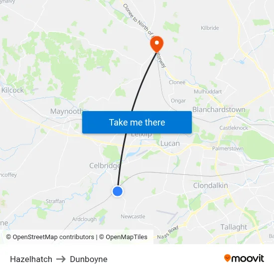 Hazelhatch to Dunboyne map