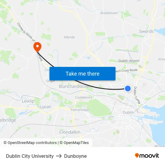 Dublin City University to Dunboyne map
