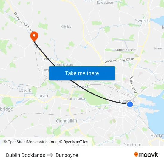 Dublin Docklands to Dunboyne map