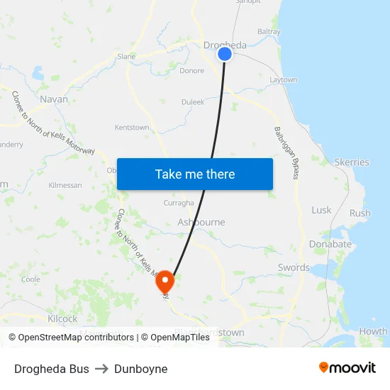 Drogheda Bus to Dunboyne map