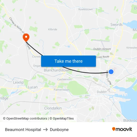 Beaumont Hospital to Dunboyne map