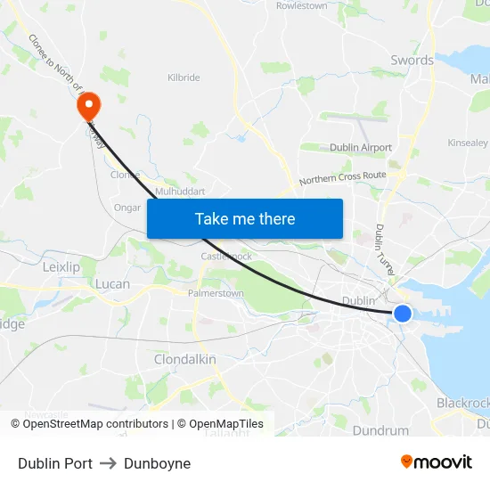 Dublin Port to Dunboyne map
