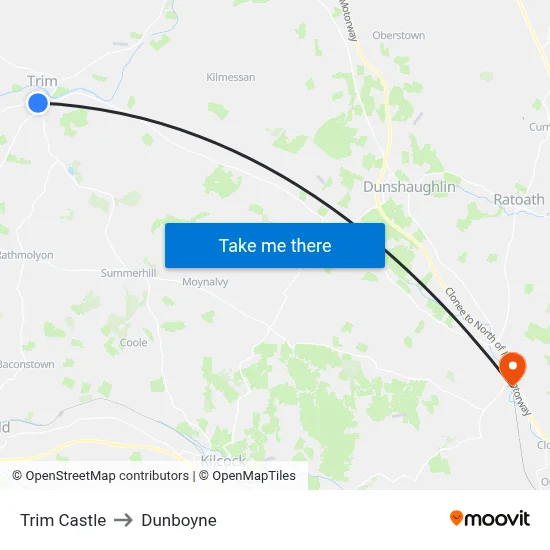Trim Castle to Dunboyne map