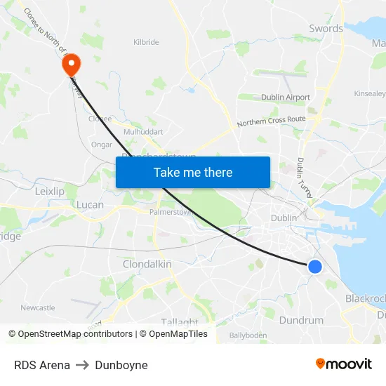 RDS Arena to Dunboyne map