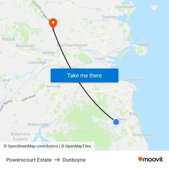Powerscourt Estate to Dunboyne map